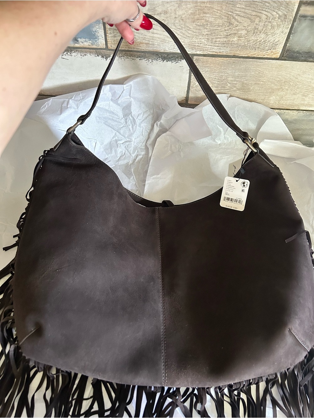 NWT Free People Finn Suede Fringe Shoulder Bag w/ Included Bag Charm - Picture 7 of 16